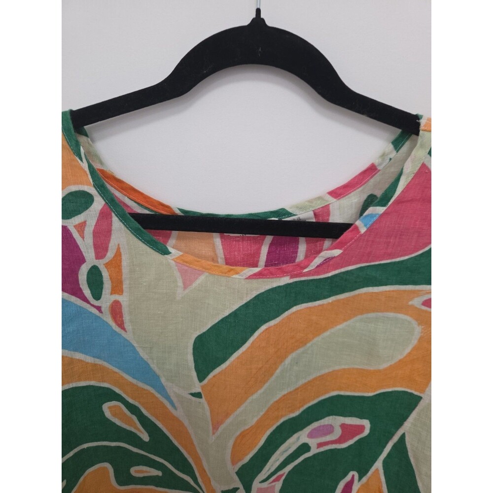 Christopher Siriano Colorful Linen Top2X Short Sleeve Tropical Summer Beachy - Picture 2 of 8